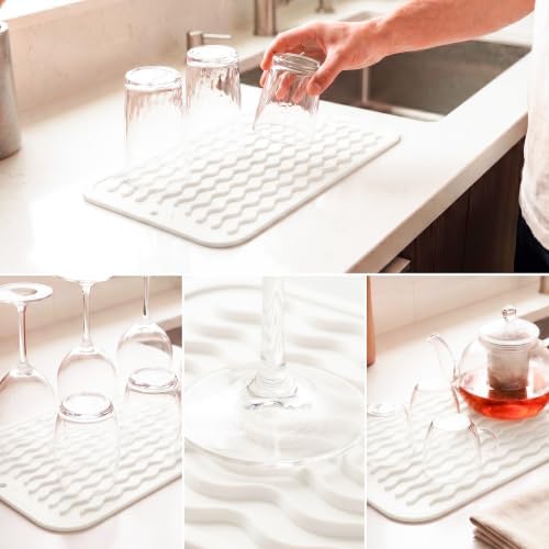 MicoYang Silicone Dish Drying Mat for Multiple Usage,Easy clean,Eco-friendly,Heat-resistant Silicone Mat for Kitchen Counter or Sink,Refrigerator or Drawer Liner White S 12 inches x 6 inches - Image 4