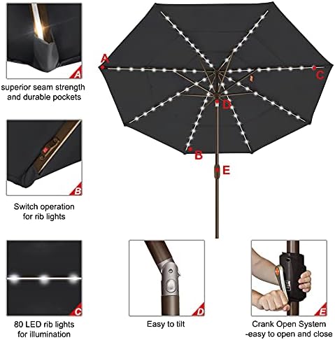 EliteShade USA 10-Year-Non-Fading 9ft 3-Tier Market Patio Umbrella, Commercial Table Umbrella with 80 Solar LED Lights, Crank Open, Windproof & UPF 50+ UV Protection for Garden, Deck, Pool, Backyard, Black - Image 5
