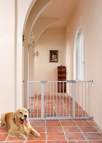 55.98"-58.15" Baby and Pet Safety Gate, 30" Tall Metal Walk-Thru Gate for Doorways & Stairs, Easy One-Hand Open, Dual Lock, Extensions & Wall Mounts Included (Gray, 29"-57" W x 30.5“H) by SafeGo