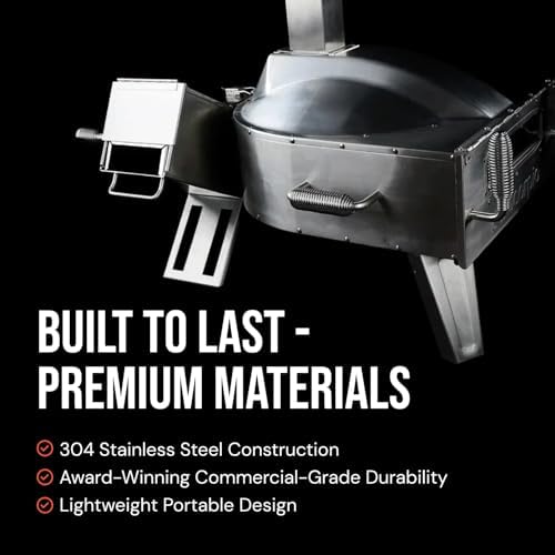 SCORPIO Pizza Oven - Dual Fuel Wood & Propane Portable Outdoor Pizza Oven with 16” Rotating Stone - 90 Second Cook at 850-900°F- Ultra Durable 304 Stainless Steel - Ceramic Viewing Window - Image 6
