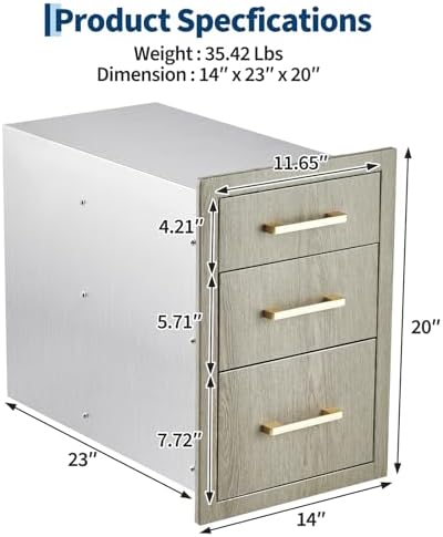 Takywep Kitchen Storage Drawer, Weather-Resistant Three-Layer Unit with Dual Track & Steel Handle for BBQ & Outdoor Use - Image 2