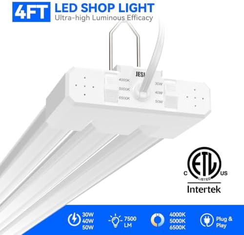 JESLED LED Shop Lights 4FT, 3CCT Selectable 50W 7500LM, Linkable, ETL - Image 2