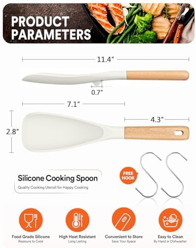 Badiano Silicone Cooking Spoon for Nonstick Cookwares, Multi-function,11.4" - Image 2