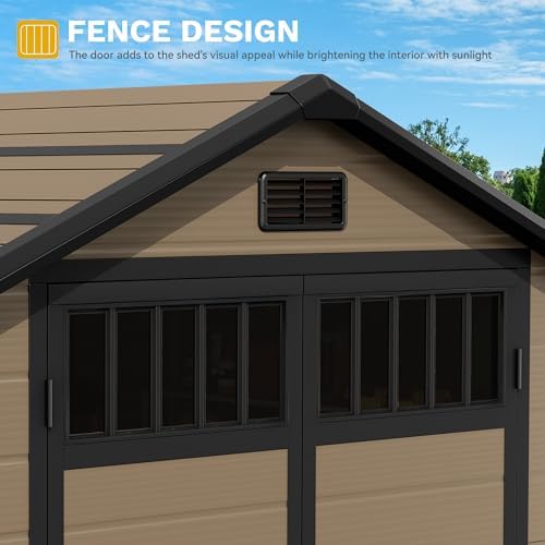 DWVO Outdoor Storage Shed, All-Weather Resin Plastic Storage Shed with Windows, Slanted Roof, Raised Floor, Capacity for Garden Tools/Equipment, Ideal for Backyard Garden - Image 6