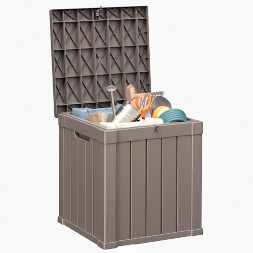 ROJIK 57 Gallon Outdoor Storage Housing Deck Box - Waterproof Patio Furniture, Garden Tools, Cushions, Pool Accessories Storage Bench with Lockable Lid and Side Handles（Grey） - Image 2