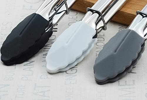 HINMAY 7-Inch Mini Tongs with Silicone Tips, Set of 3 (Black White Gray) - Image 5