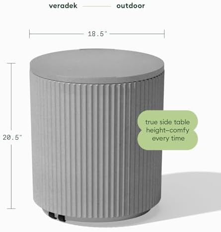 Veradek 21in Outdoor Cooler Side Table, Modern, Stone-Plastic Composite, Gray, Weather Resistant, Made in Canada - Image 2