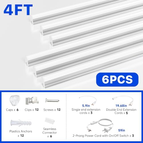 Ensenior 4FT LED Shop Lights, T5 6500K Super Bright Garage Lighting, 6 Pack - Image 5