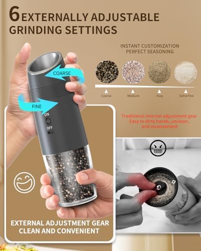 CIRCLE JOY Gravity Electric Salt and Pepper Grinder Set Rechargeable Automatic Pepper and Salt Shakers with LED Light, External Adjustable Coarseness, One-Hand Operation for Salt & Spices - Image 4