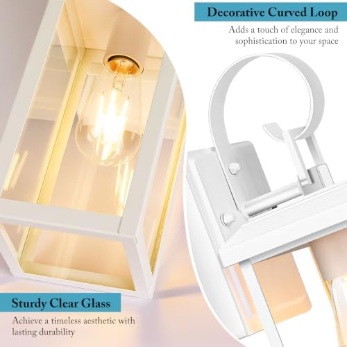 BesLowe 2-Pack 15” Outdoor Wall Light Fixtures, Modern Porch Sconces, White - Image 5