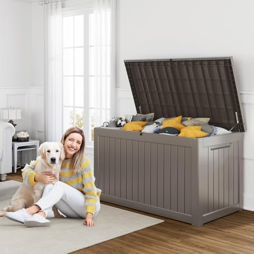 280 Gallon Outdoor Storage Box Waterproof, Resin Lockable Deck Box with Lid, Large Capacity Weatherproof Container for Patio Furniture Pool Accessories, Cushions(Grey, 280 Gallon) - Image 3
