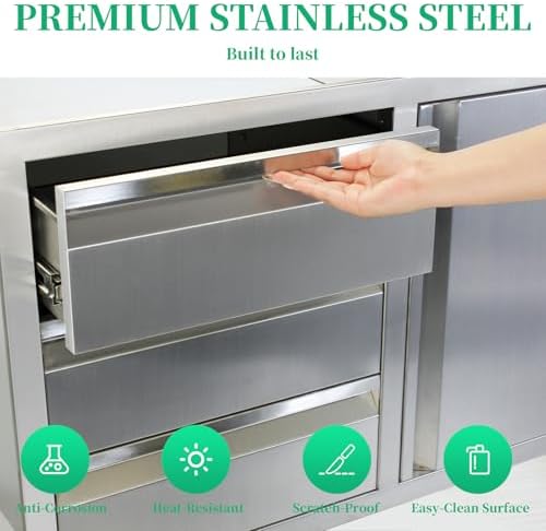 Outdoor Kitchen Door Drawer Combo Cabinet with BBQ Access and Triple Drawers for Outdoor Kitchen Island, Dimensions 38.1"" W x 22.6"" H x 20.8" (Drawer and Right Door Combo) - Image 6