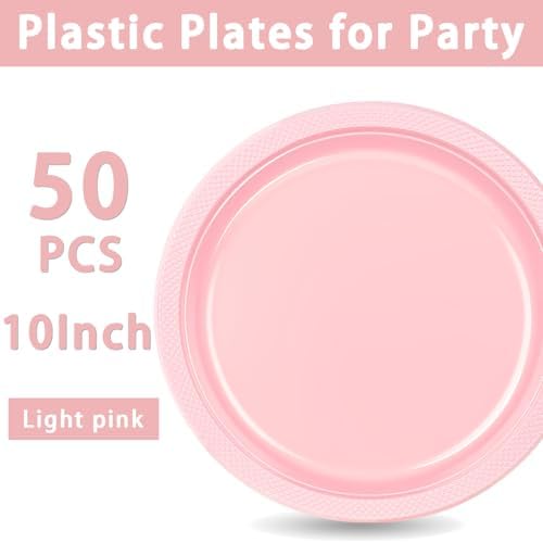 WELLIFE Pink Plastic Plates 10 Inch 50 Count - Image 5