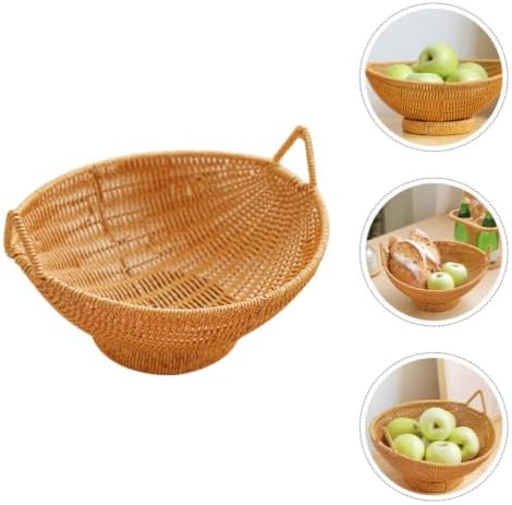 Xmas Imitation Rattan Bread Basket with Handle, Khaki Woven Tray - Image 7