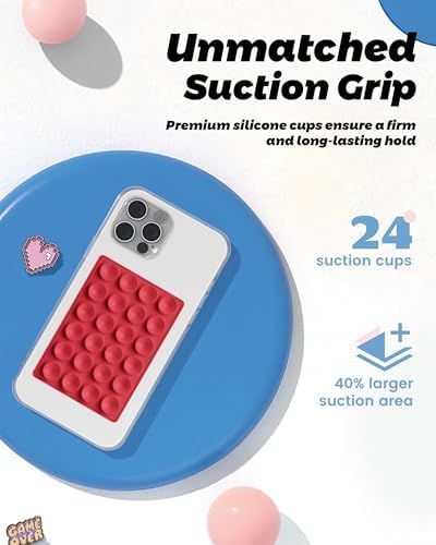 amBand Magnetic Sticky Phone Suction Grip for MagSafe, Removable for Wireless Charging, Durable Magnet Silicone Portable Mount Stand for iPhone 18 17 16 15 14 13, Hands-Free Video/Selfie, Cherry Red - Image 4