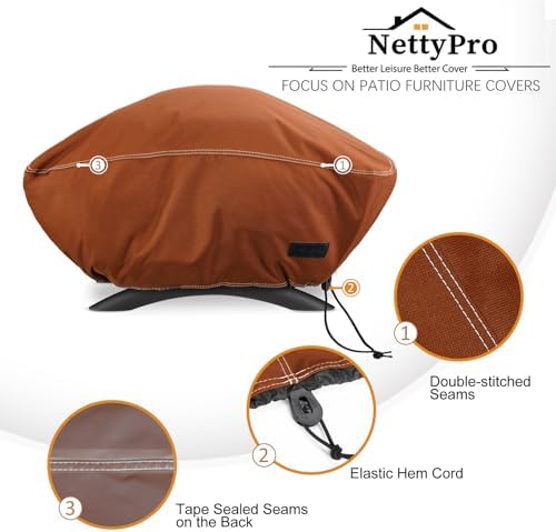 NettyPro Grill Cover for Small Q Series Grills, Waterproof Heavy Duty Portable Grill Cover for Q 2400 Series and Baby Q Gas Grill, Brown - Image 4
