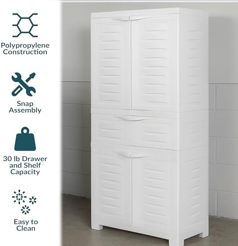 Sunnydaze 57" Garage Storage Cabinet with Doors & Shelves, Speckled White - Image 5