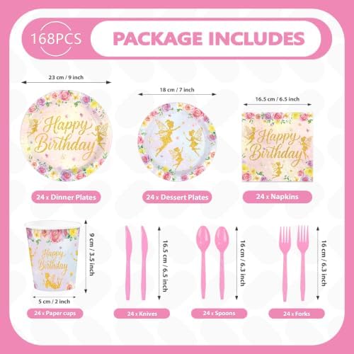 168 Pcs Glod Glitter Fairy Birthday Party Decorations, Serves 24 - Image 4