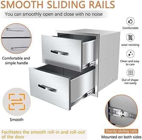 Outdoor Kitchen Drawers Stainless Steel 3-Drawer BBQ Drawer Enclosed Built-in Drawer Flush Mount For Outdoor Kitchens & BBQ Islands,18Wx23Dx23H-2L - Image 6