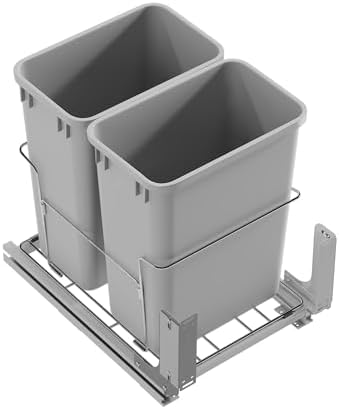 Dowell B18 Aluminum Base Wastebasket Pullout with Door Mount and Two 35Qt/9Gal Plastic Bins (4012 0218+35x2) - Image 2