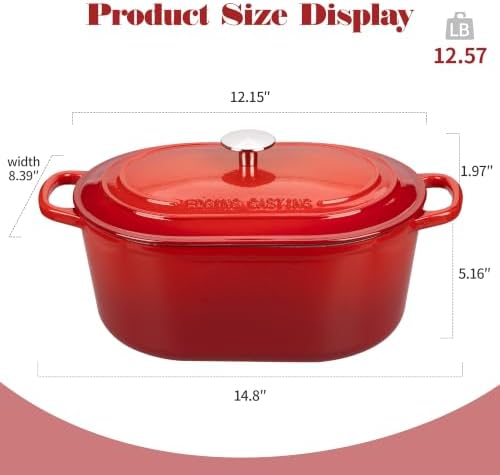 EDGING CASTING Enameled Cast Iron Oval Dutch Oven, 6QT, Red - Image 2