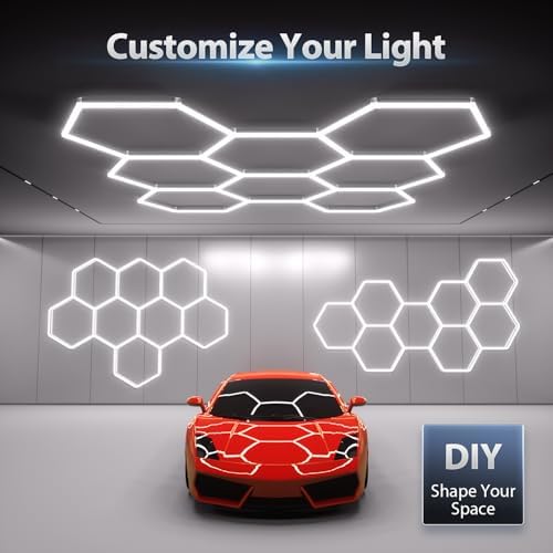 Hexagon Garage Lights: 245W 35 Pack 8 Grids LED Garage Lights - Easy Install 6500K Super Bright Honeycomb Light for Warehouse, Car Detailing Shop, Exhibition Hall, Gym - Image 3