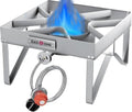 GasOne Stainless Steel Outdoor Propane Burner – High Pressure Camp Stove with Adjustable Regulator & Steel-Braided Hose by GASONE