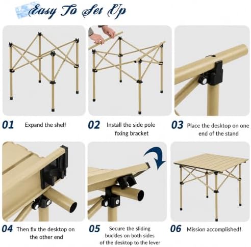 Camping Table with 2 Chairs, Portable Folding Picnic Table Set-Beige - Image 4