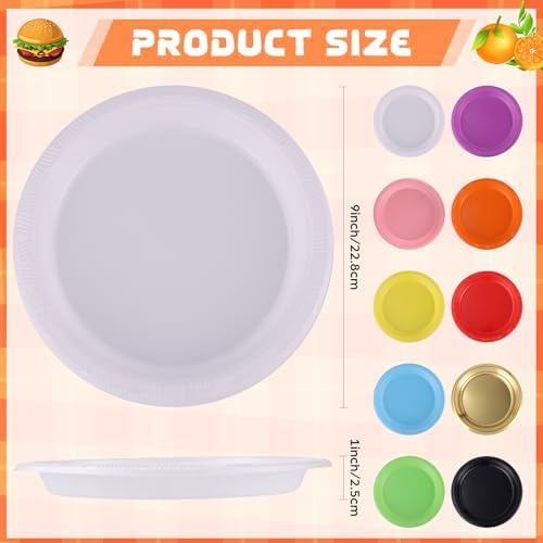 Plastic Plates 9 Inch Plastic Solid Round Party Dessert Dinner Plates for Weddings Party BBQs Birthday Camping and Anniversary (50, White) - Image 3