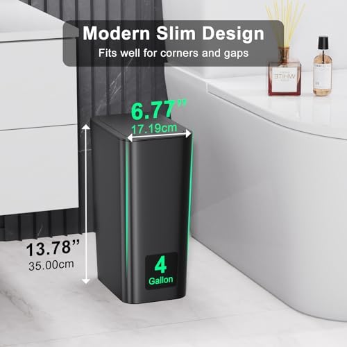 N. NETDOT 3 Pack (2 of 4 Gal & 1 of 2.6 Gal) Small Trash Can with Lid,Bathroom Garbage Can with Pop-Up Lid,Waste Basket for Bathroom,Kitchen,Bedroom,Powder Room,Craft Room,Office,College (Black) - Image 2