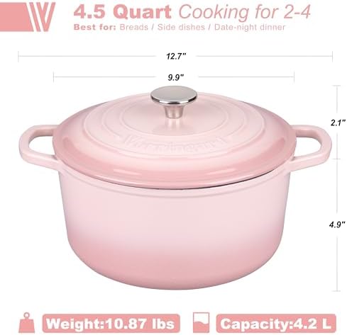 VORRINGARD Enameled Cast Iron Dutch Oven Pot with Lid, for Sourdough Bread Baking, Round Dutch Ovens, 4.5 Quart, Pink - Image 2