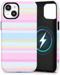 for iPhone 14 Plus Case, Magnetic Matte Frosted Dual-Layer Striped Phone Case for Women, Retro Aesthetic Cover Compatible with MagSafe Accessories - Pastel Dream by YKCZL