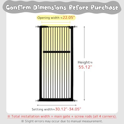 Lumizone 55.12" Extra Tall Pet Gate for Cat Dog 30.12"-34.05" Wide Black - Image 2