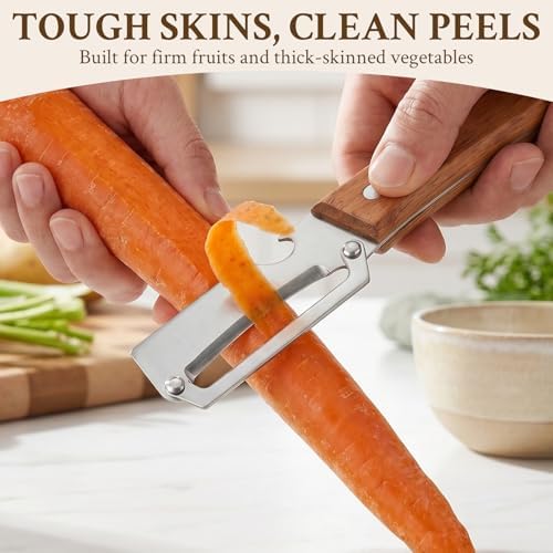 2026 Upgrade Vegetable Peeler and Julienne Peeler Set, Stainless Steel Vegetable Peelers for Kitchen with Wood Handles and Bottle Opener, 2-Pcs Multifunctional Vegetable Peeler Set - Image 4