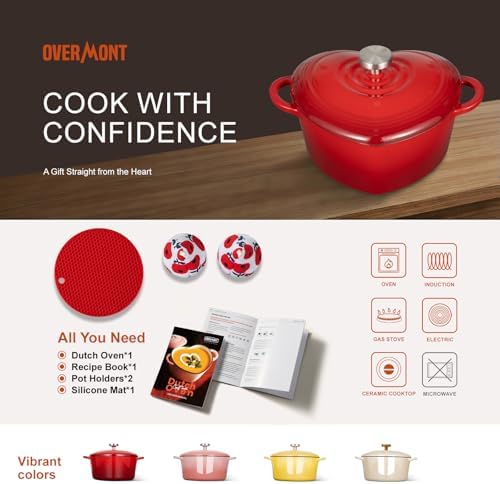 Overmont Enameled Cast Iron Dutch Oven - 2QT Heart-Shaped Mini Pot with Lid - Image 6
