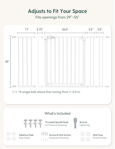 Babelio 29-55" Extra Wide Baby Gate, 36" Tall, PressGuard P7, White - Image 6