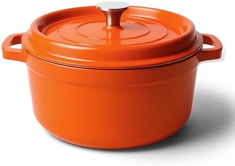6.5 Quart Dutch Oven Pot with Lid, Non Stick Enameled Cast Iron Dutch Oven for Bread Baking, Heavy-Duty, Oven Safe Ceramic Cookware Up to 500°F for Baking, Braising, Stews, Roasting, Orange by Fijinhom