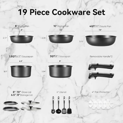 CAROTE 19pcs Pots and Pans Set Non Stick, Detachable Handle Cookware - Image 2