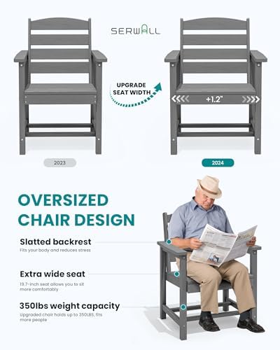SERWALL Patio Dining Chair Set of 2,All Weather HDPE Dining Chair, Gray - Image 2