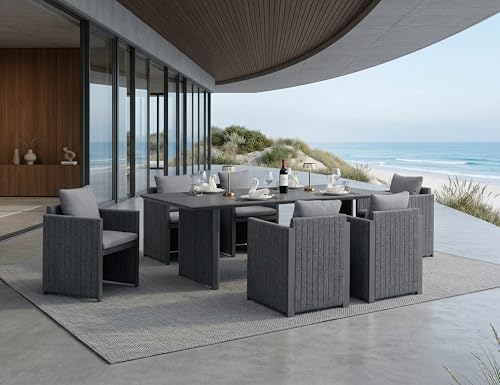 PURPLE LEAF Outdoor Dining Set 7 Pcs with Olefin Cushion Armchairs Grey by PURPLELEAF
