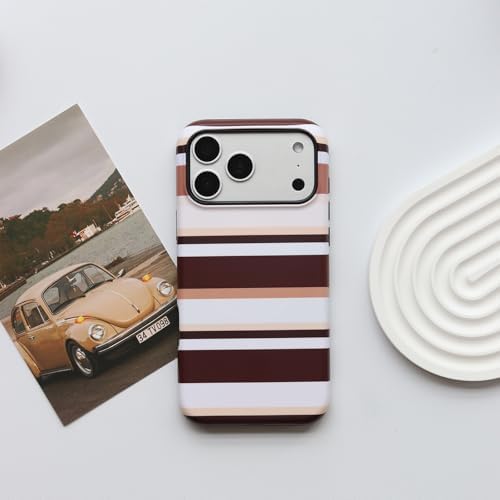 for iPhone 17 Pro Max Case, Magnetic Matte Frosted Dual-Layer Striped Phone Case for Women, Retro Aesthetic Cover Compatible with Mag Safe Accessories - Cocoa Stripe - Image 2