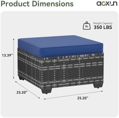 Aoxun 2 Piece Patio Sofa Ottomans with 4" Thick Cushions, Wicker Outdoor Couch Extension Set, All-Weather Rattan Seating Accessory for Backyard Furniture, Navy Blue - Image 2