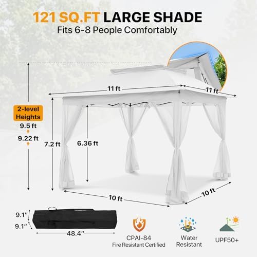 COOS BAY 11x11 Pop Up Gazebo with Netting, Canopy Tent, White - Image 3
