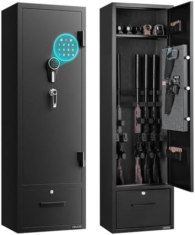 VEVOR 4 Gun Safe, Long Gun Cabinet for Rifles and Pistols, Quick Access Rifle Safe with 2 Ammo Slots, 2 Pistol Pockets & 2 Adjustable Racks, Large Digital Cabinet with Key and Password Lock by VEVOR