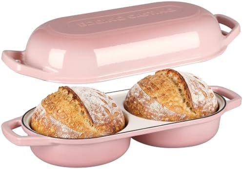 EDGING CASTING Enameled Cast Iron Double Bread Dutch Oven, Pink by EDGINGCOOKWARE