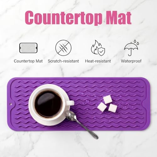 MicoYang Silicone Dish Drying Mat for Multiple Usage,Easy clean,Eco-friendly,Heat-resistant Silicone Mat for Kitchen Counter,Sink,Bar,Bottle,or Cup Purple M 17 inches x 6 inches - Image 3