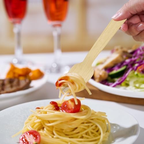 ECOLipak 300 Count Disposable Compostable Bamboo Forks for Party, Dinner - Image 6