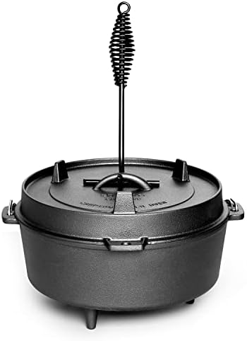 EDGING CASTING Pre-Seasoned Cast Iron Dutch Oven With Skillet Lid, Outdoor Camping Deep Pot for Camping Fireplace Cooking BBQ Baking Campfire, Leg Base, 4.5 Quart - Image 4