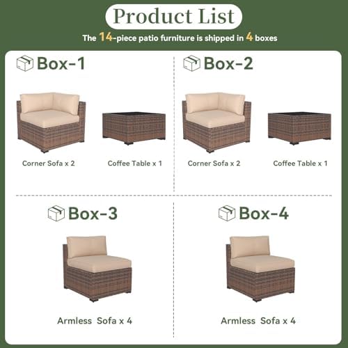 Aoxun 14 Piece Patio Furniture Set Wicker Rattan Patio Conversation Set - Image 6