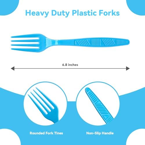 Light Blue Plastic Forks Heavy Duty, Disposable Party Supplies 104 PCS - Image 2